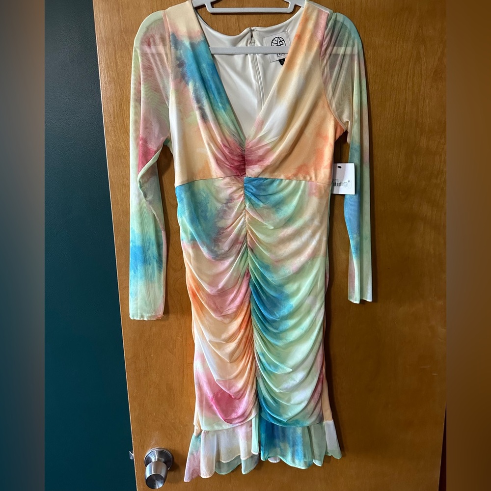 Multicolored sheer ruched dress